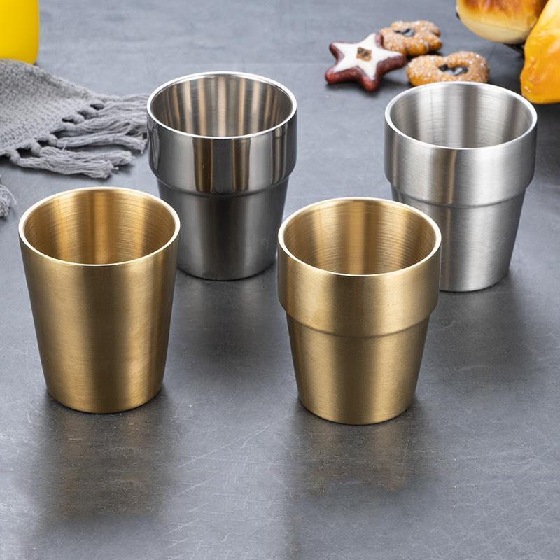 1ks 200ml/ 300ml Korejská matná nerezová ocel Dvojvrstvý šálek Izolovaný šálek na vodu Pivo šálky na pití kávy Zlaté stříbrné hrnky Nádobí