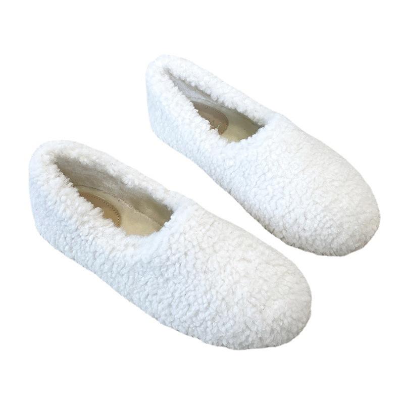 Fashion Plus Size 34-43 White Lambswool Loafers Woman Winter Cotton Shoes Warm Plush Mocasines Mujer 2025 Ladies Daily Sheep Fur Flats
