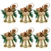 Mehrzweckpackung mit 6 Weihnachtsglocken-Ornamenten. Robuste Dekoration aus Metall und Holz für festliche Wohnaccessoires