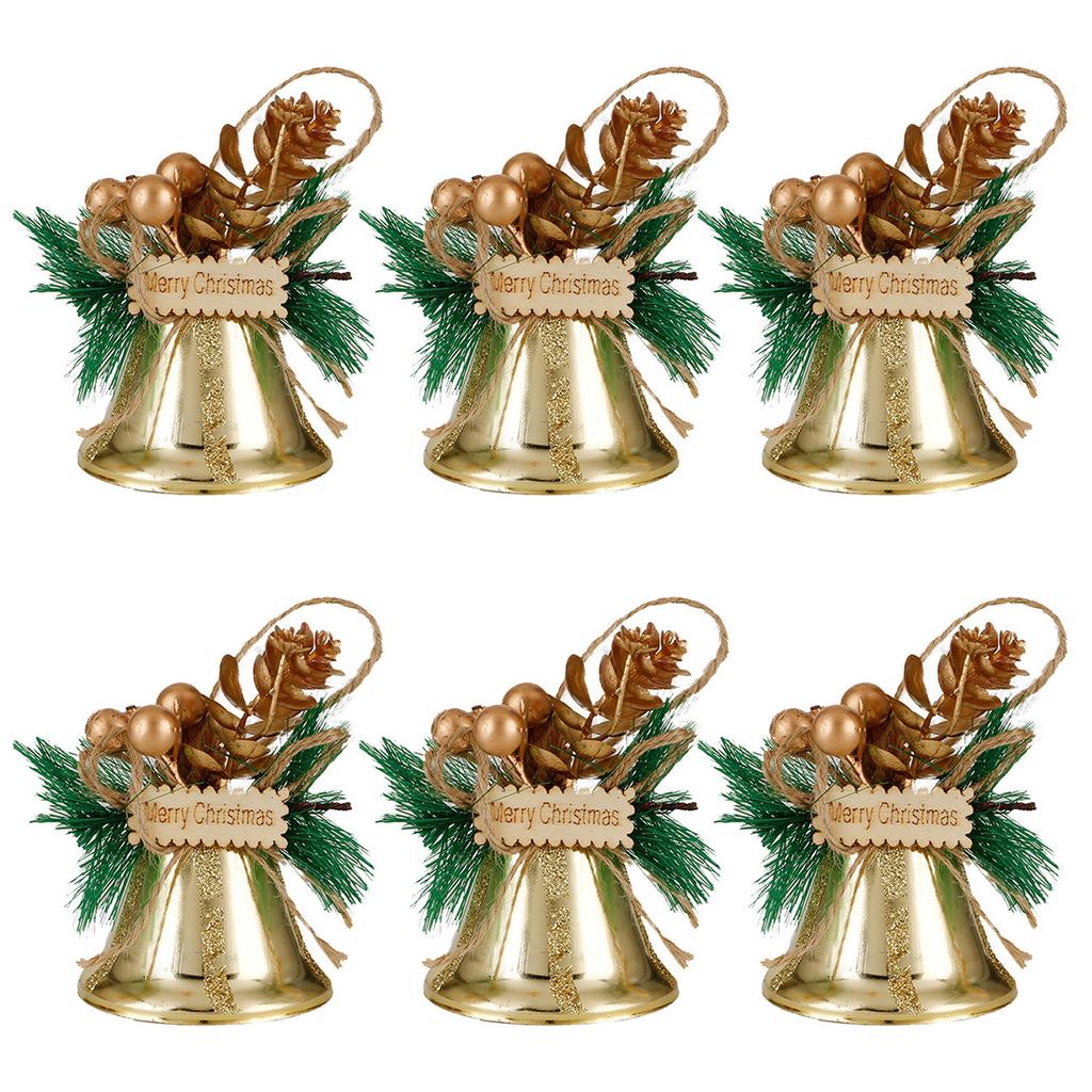 Mehrzweckpackung mit 6 Weihnachtsglocken-Ornamenten. Robuste Dekoration aus Metall und Holz für festliche Wohnaccessoires