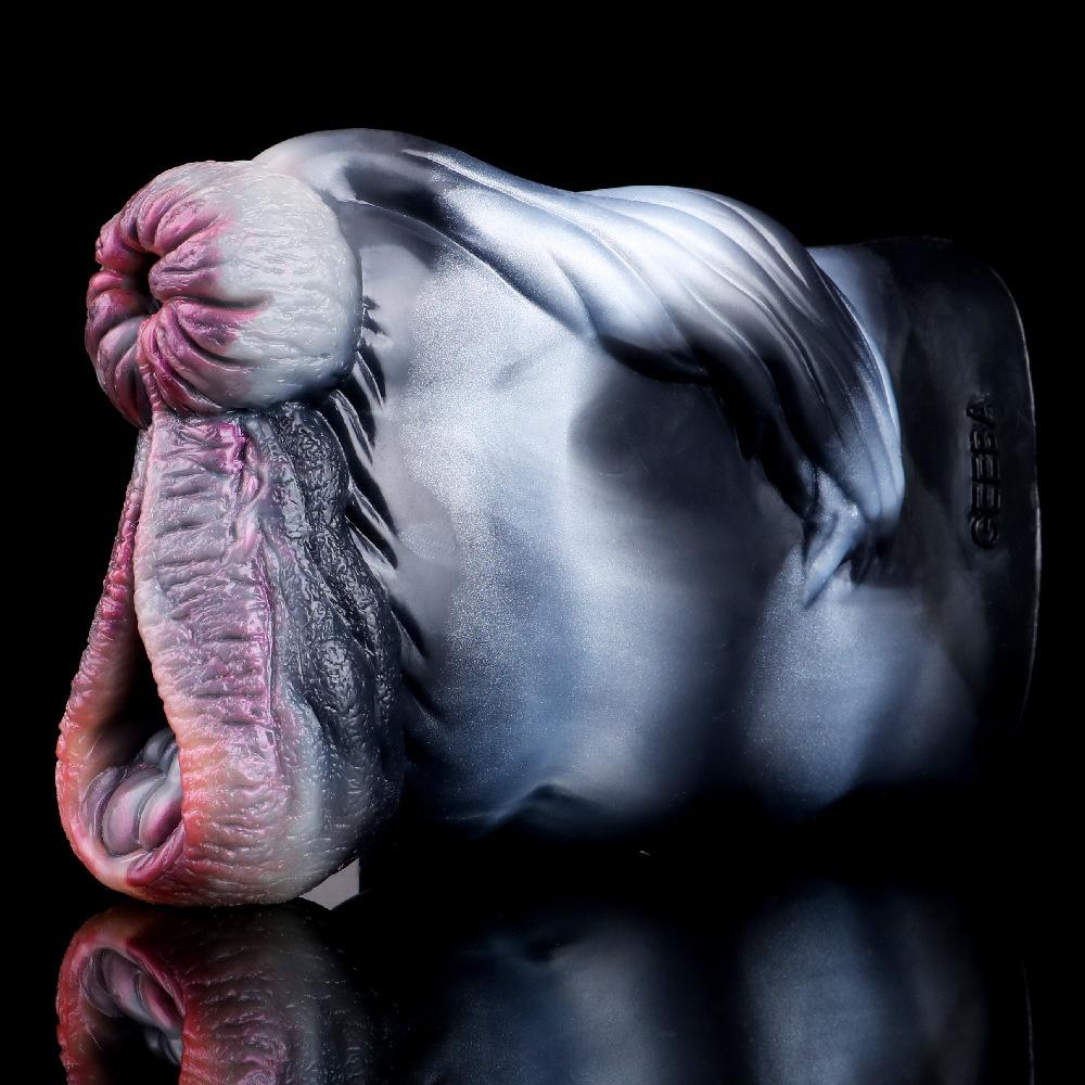 Plysj onani for menn Jet Cup Dual Channel Flytende Silikon Simulering Dyr Vagina Nyhetsstimulering Voksen Sexleketøy