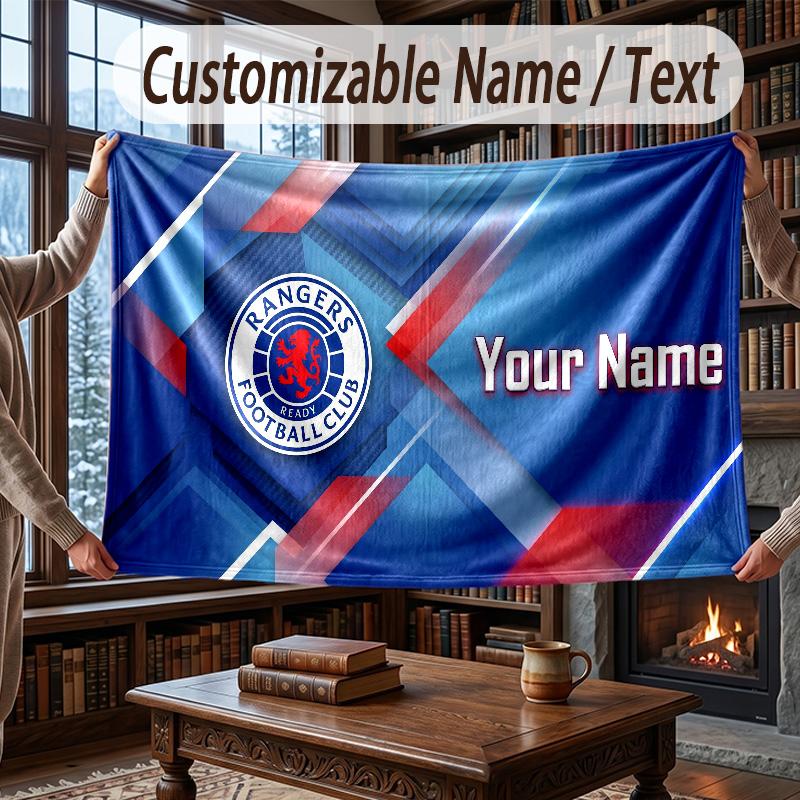 Custom Name Flannel Throw Blanket Rangers FC Pattern Warm Home Decoration