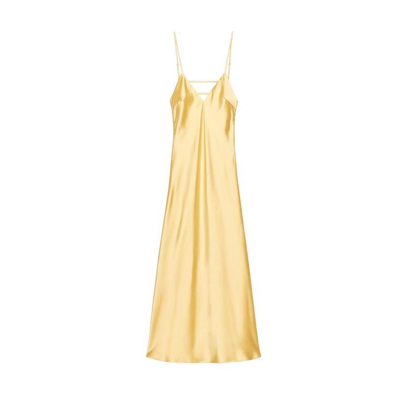 Summer V Neck Sling Mid-Length Silk Satin Texture Midi Skirt Dress 2452331 3258331 8331