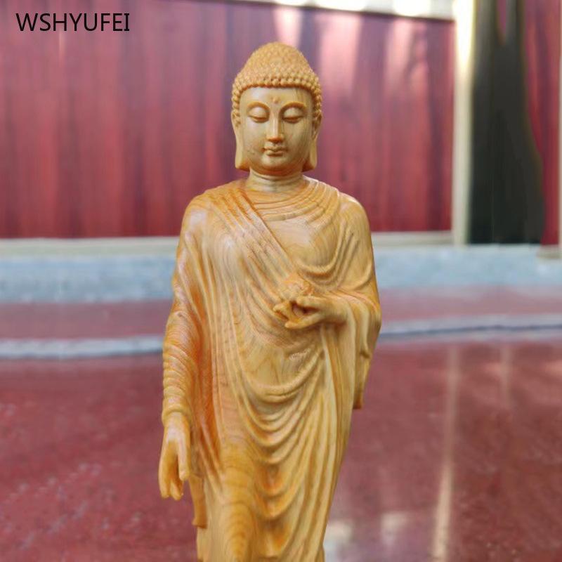 Home Furnishings Cliff Cypress Wood Carving of Buddha Buddha Solid Wood Carving Crafts Offering Buddha Statues