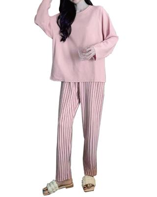 SUN KAKU Pajama Long Plus Perfect for Spring and XL Women's Set, Loungewear, Sleeves, Cupped, Striped, Cute, Size, Autumn, Pink,