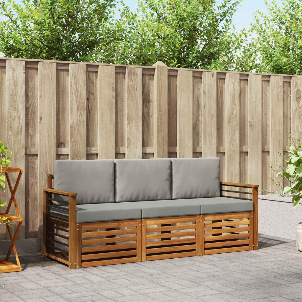 Outdoor Sofa Set 3 Piece Natural and Light Grey Solid Acacia Wood