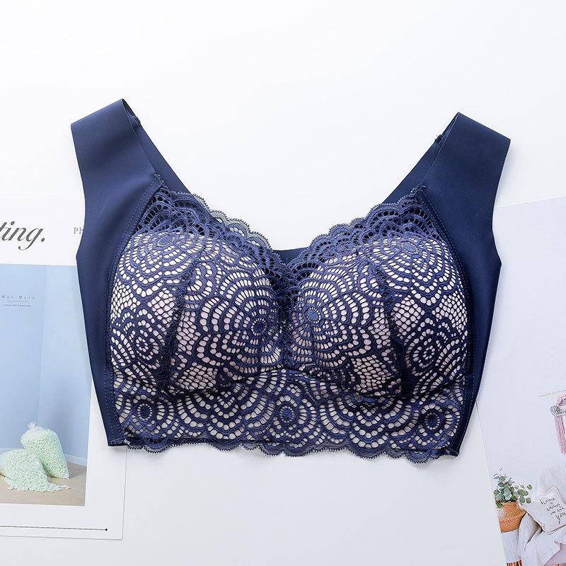 Sexy Large Size Underwear Female Sense of Lace Thin Section Without Steel Ring Undershirt Type Increased Sports Sleep Polymerization Bra