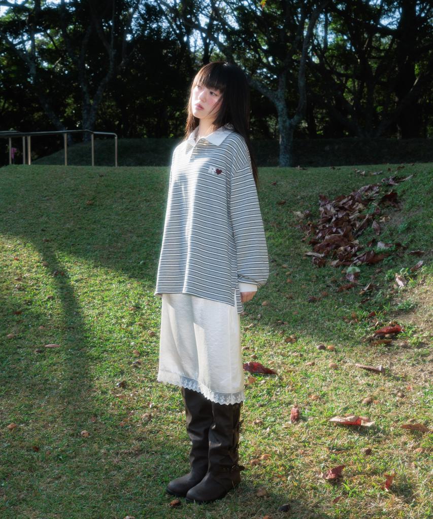ROSEFRANTZ Stripe Collar Long Sleeve [Gray]