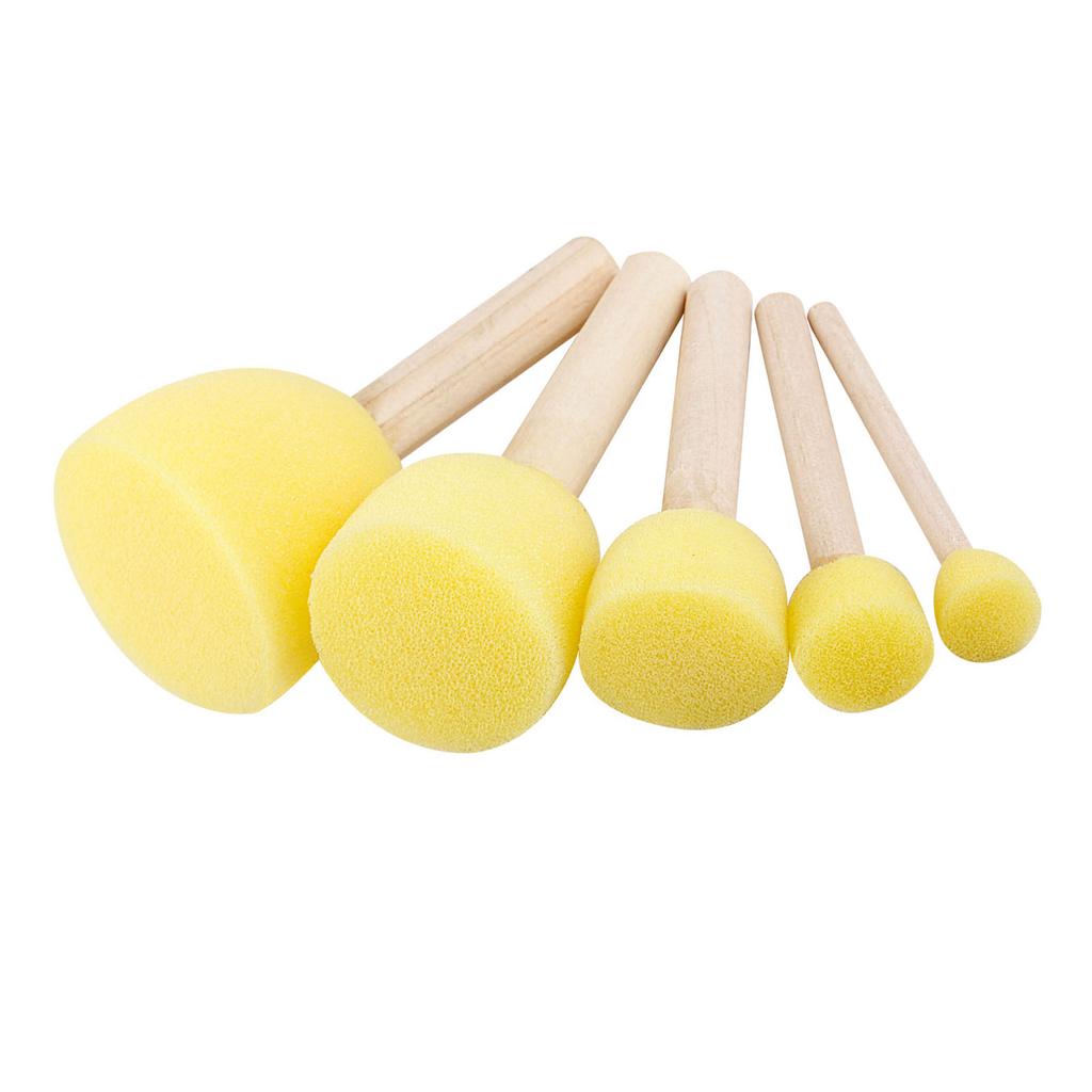Sponge Brush Set Wooden Handle Round Kids Painting Tool Foam Brush for   Acrylic Watercolor Art Craft 5pcs