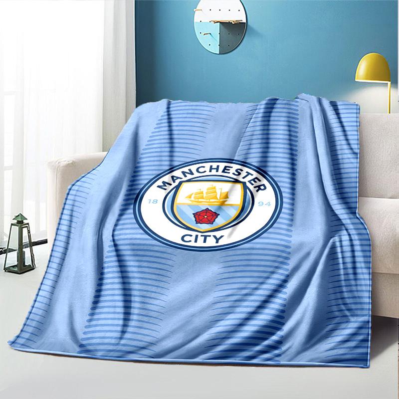 Football Team City FC Pattern Blanket for Home Decoration, Bed, Sofa, Car Travel, Camping, Suitable for All Seasons, Birthday Christmas Gift