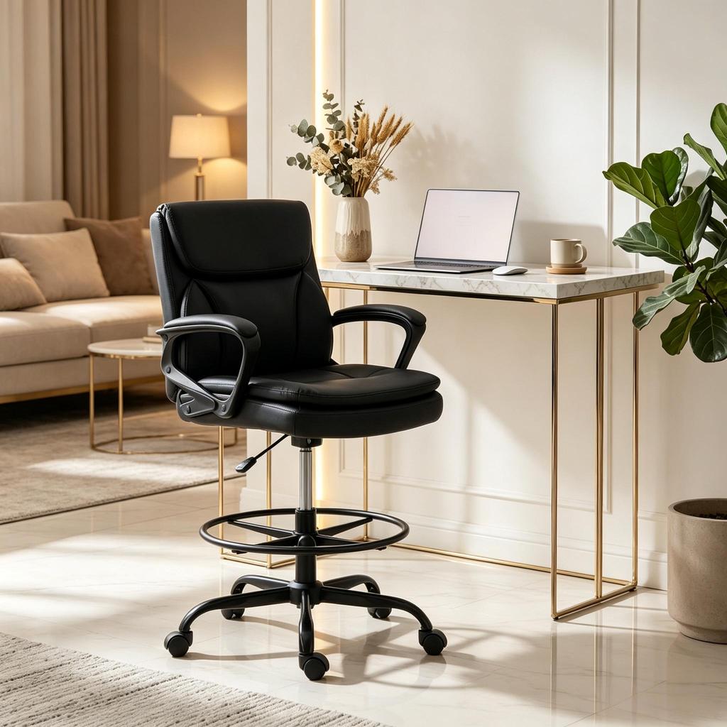 Comfortable Executive Chair with Foot Ring and Casters, Ergonomic Office Swivel Chair, Drafting Chair (only with 1pc office swivel chair)