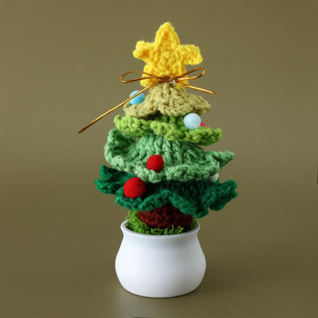 Mini Árbol de Navidad Tejido Simulación Árbol de Navidad de Ganchillo Adorno Bonsái para Centro Comercial Tienda Decoración del Hogar Verde