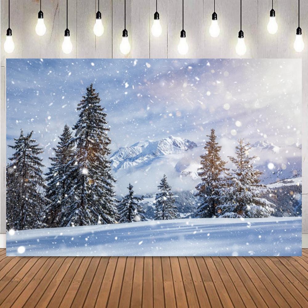Winter Dreamy Natural Scene Photo Background Pine Forest Snow Mountain Christmas Party Home Decor Photography Backdrops Prop7