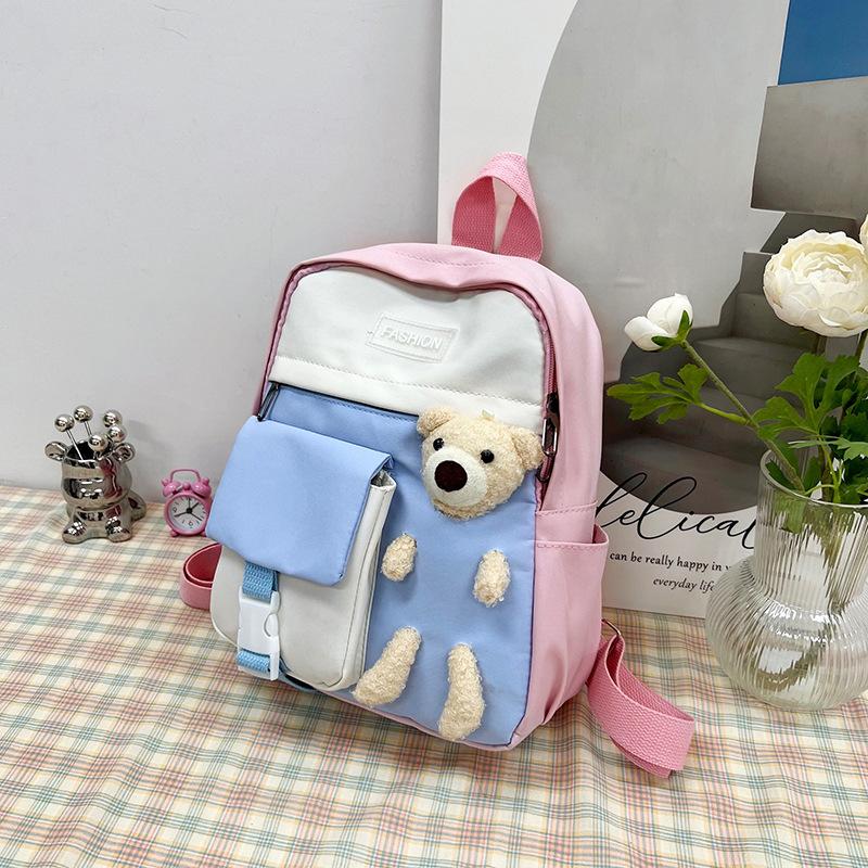 Schoolbag Elementary school bag Japanese cute bear doll backpack Korean version contrasting color preschool boys and girls casual backpack