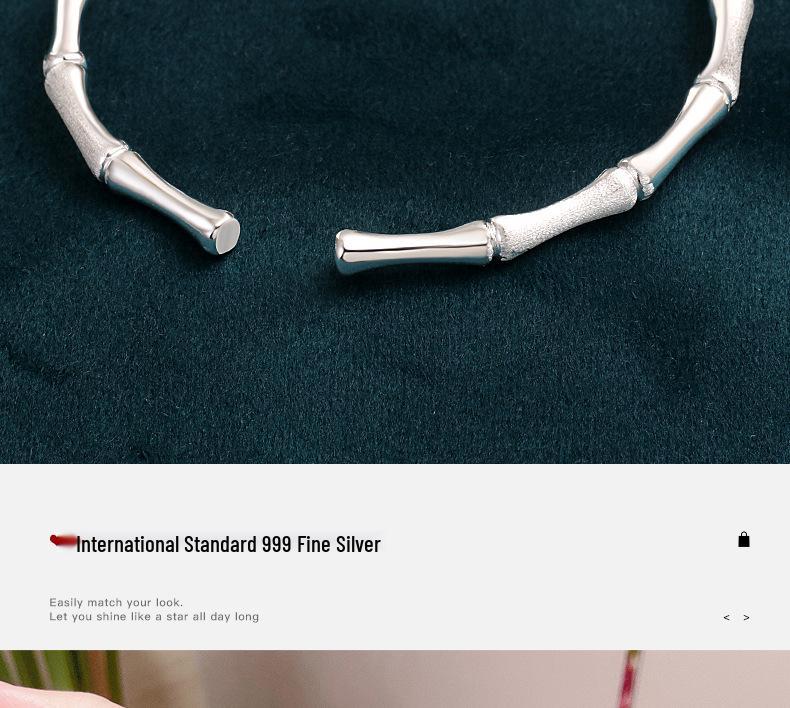 999 Sterling Silver Open Bamboo Joint Bracelet: Polished & Matte, Young Style, Solid Silver, Women's Thin Design.