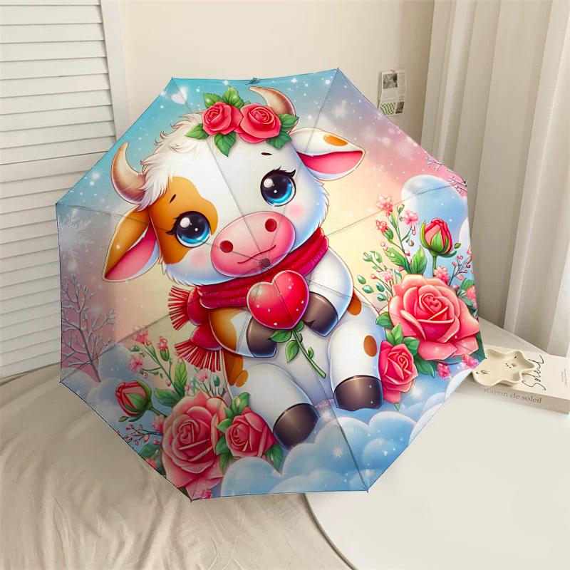 

1PC cow, roses Automatic Open/Close Umbrella Compact Folding Umbrella with 8-Rib Shaft lightweight esign, Highquality Fabric1201A
