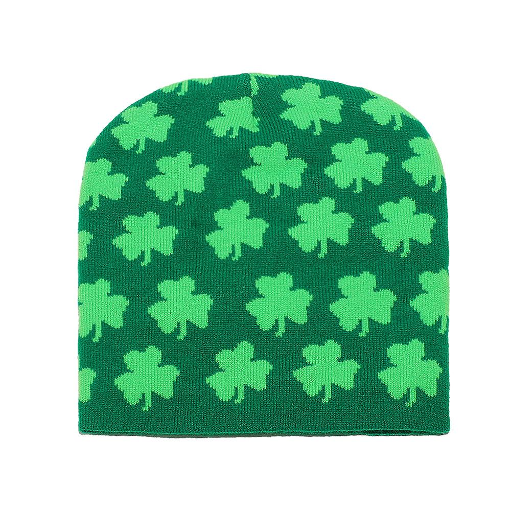 St. Patrick's Irish Holiday Warm Wool Hat Pullover Hat Clover Jacquard Knitted Hat
