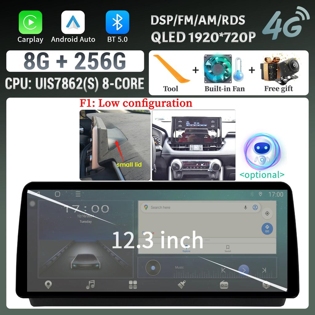12.3inch Car Radio For Toyota RAV4 2020-2022 Multimedia Navigation Stereo 4G Wireless Bluetooth Carplay Touch Head Unit Screen