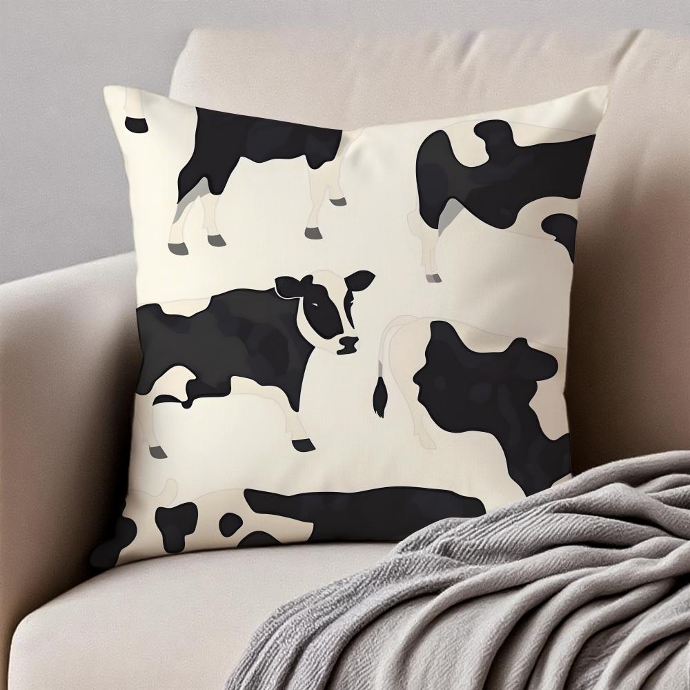 

CCow Print Cushion Cover Pillowcase Antidustmite Invisible Zipper Short Plush Sofa Cushion 30X30cm