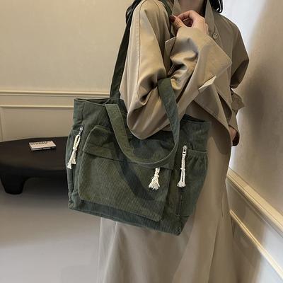 Multi-Pocket-Design Reißverschluss Pendler verdickt Samt Tote Casual Art Student einfache Schulter Handtasche
