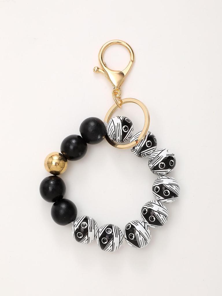 Independence Day & Halloween Sports Style Wooden Bead Keychain Bracelet
