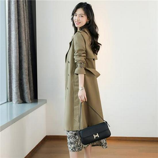 Temperamental Women's Mid-Length Trench Coat - Spring/Autumn 2025 British Style in Ink Green