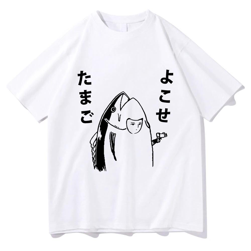 Funny Japanese Fish With Gun Tshirt 2025 Men/women Clothing Harajuku Kawaii Clothes Summer Tops Unisex Cotton Graphic T Shirts