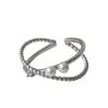 Women's Fashionable Rising Sun Pearl Cross Ring - Simple, Cold Style, Light Luxury, Open Band, Unique Index Finger Design