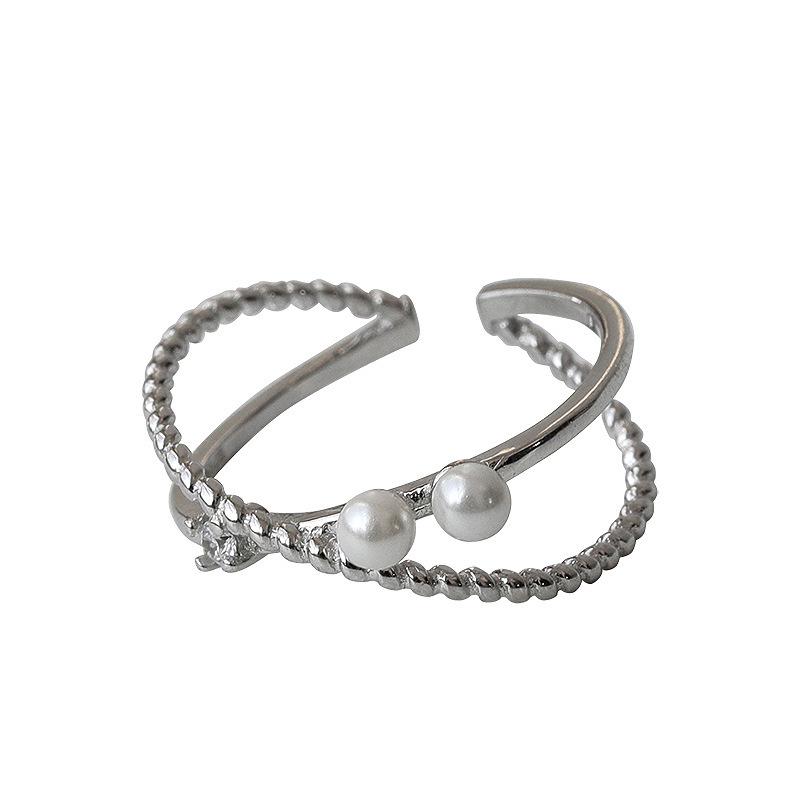 Women's Fashionable Rising Sun Pearl Cross Ring - Simple, Cold Style, Light Luxury, Open Band, Unique Index Finger Design