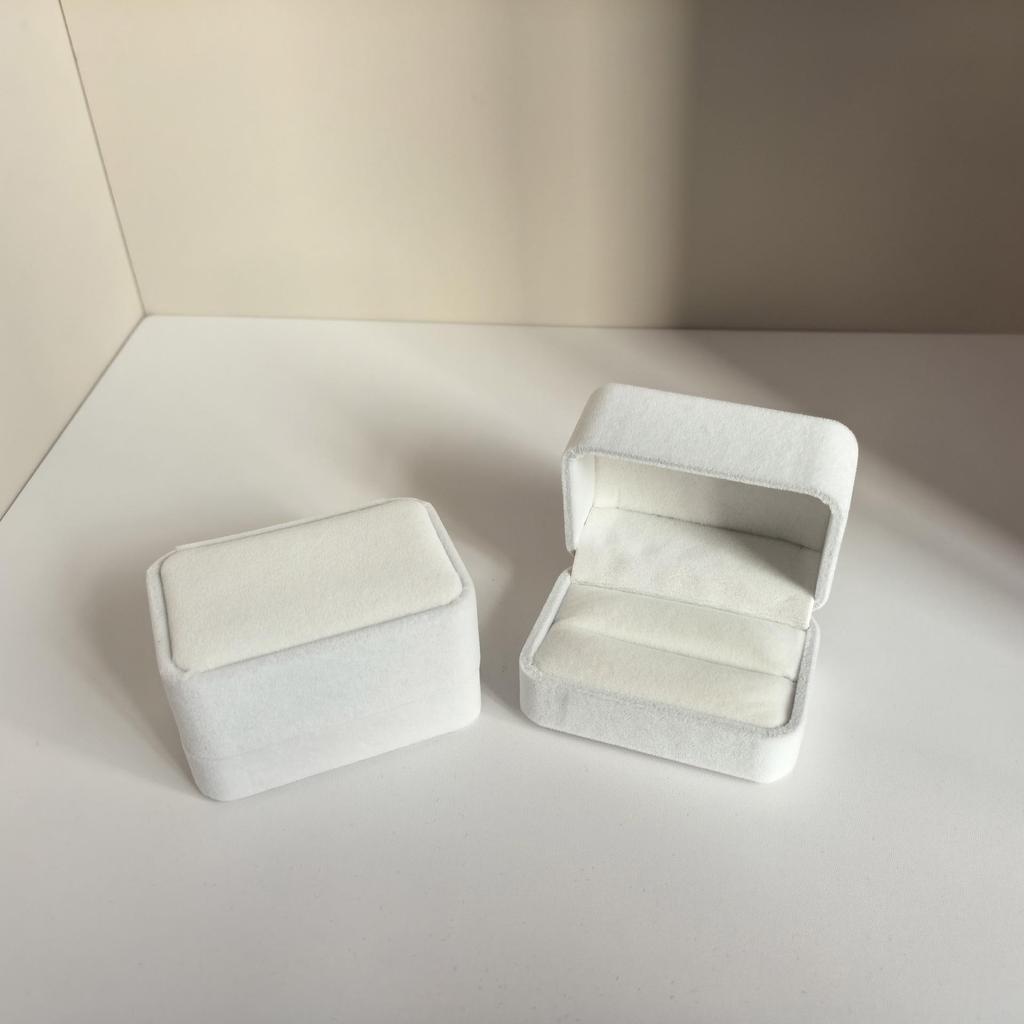 Double Ring & Earring Flocked Cloth Jewelry Gift Box - Flip Top Wedding Band & Stud Packaging.