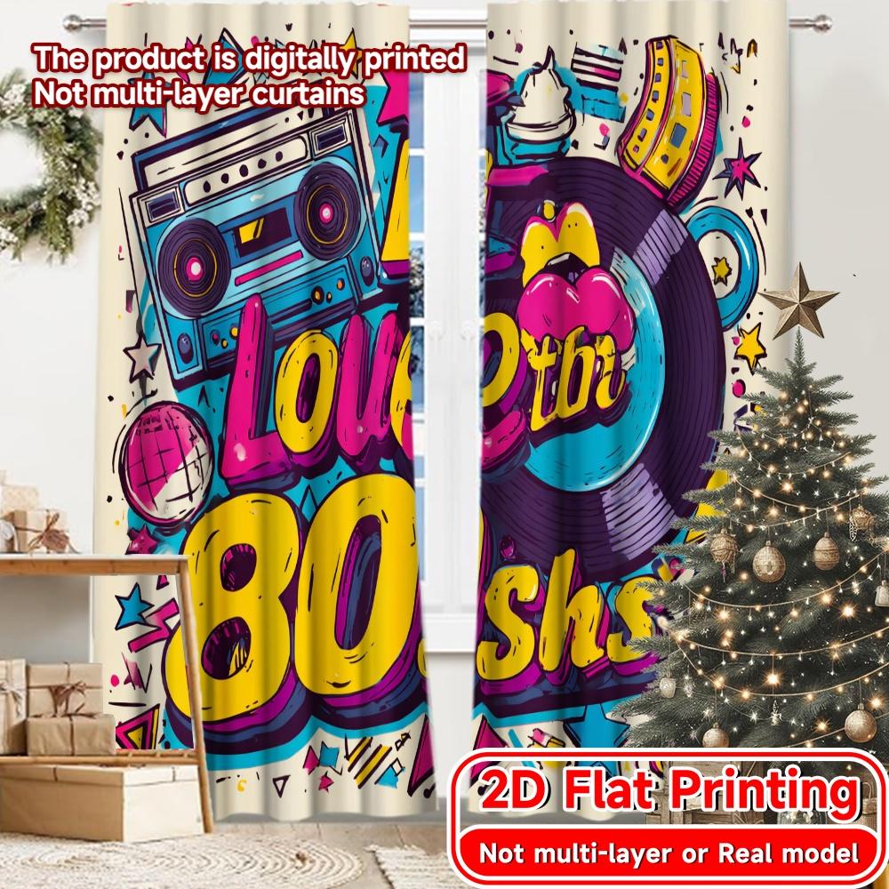 

Set Of 2 Flat Printing Nostalgia Popular Creative Curtains Fabric All Seasons Living Room Curtain For Sitting Made Polyester Machine Washable W100*H70(CM)-Hooks&1PCS