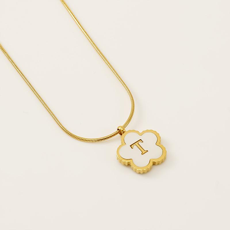 Stainless steel five-leaf clover 18K letter necklace high sense 26 shell letter pendant jewelry