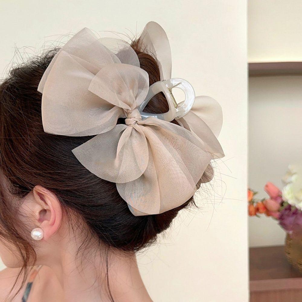 Large Chiffon Hair Claw Sweet Women Hair Grab Luxury Bow Shark Clip  Hair Accessory