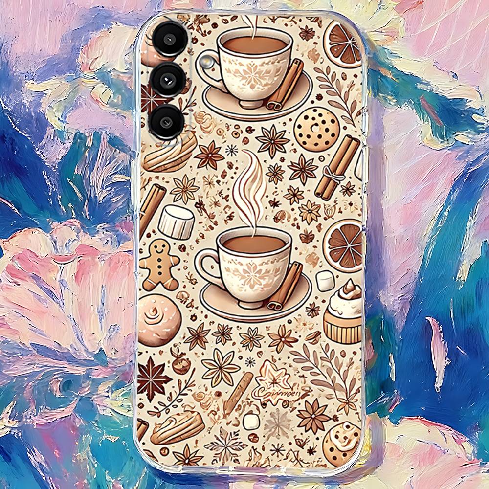 Christmas Winter Coffee Clear Phone Case Suitable for  Samsung S30,S25,S24,S23,S21,S22,S20,S10,5G,FE,lite,PIus,Ultra Transparent