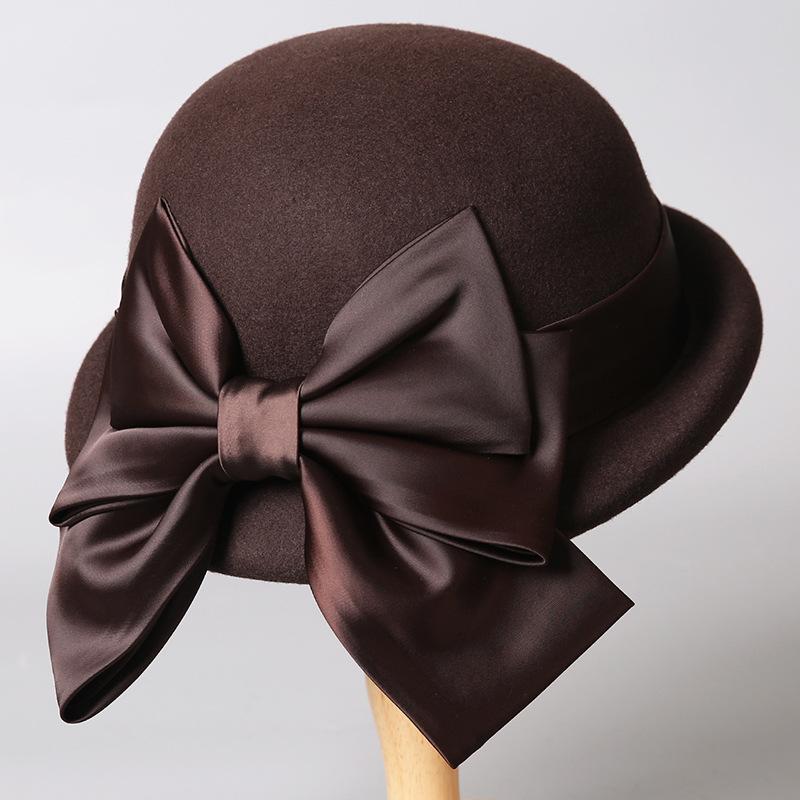 French bow wool felt hat bucket hat autumn and winter elegant small fragrant basin hat British top hat female