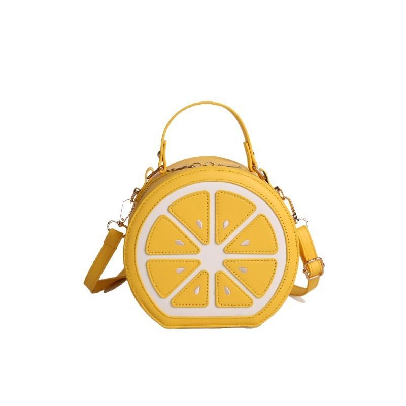 PU leather crossbody bag, personalized and creative lemon single-shoulder bag, color-blocking children's cute coin purse