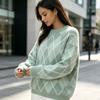 Women's Loose Fit Knit Top Neck Color Block Pullover Sweater for Casual Wear