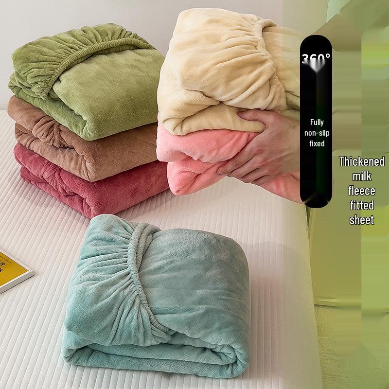 Winter Crystal Velvet Bedspread Set: Single-Piece Milk Velvet Fitted Sheet & Protective Cover for Dorm, Thickened Three-Piece.
