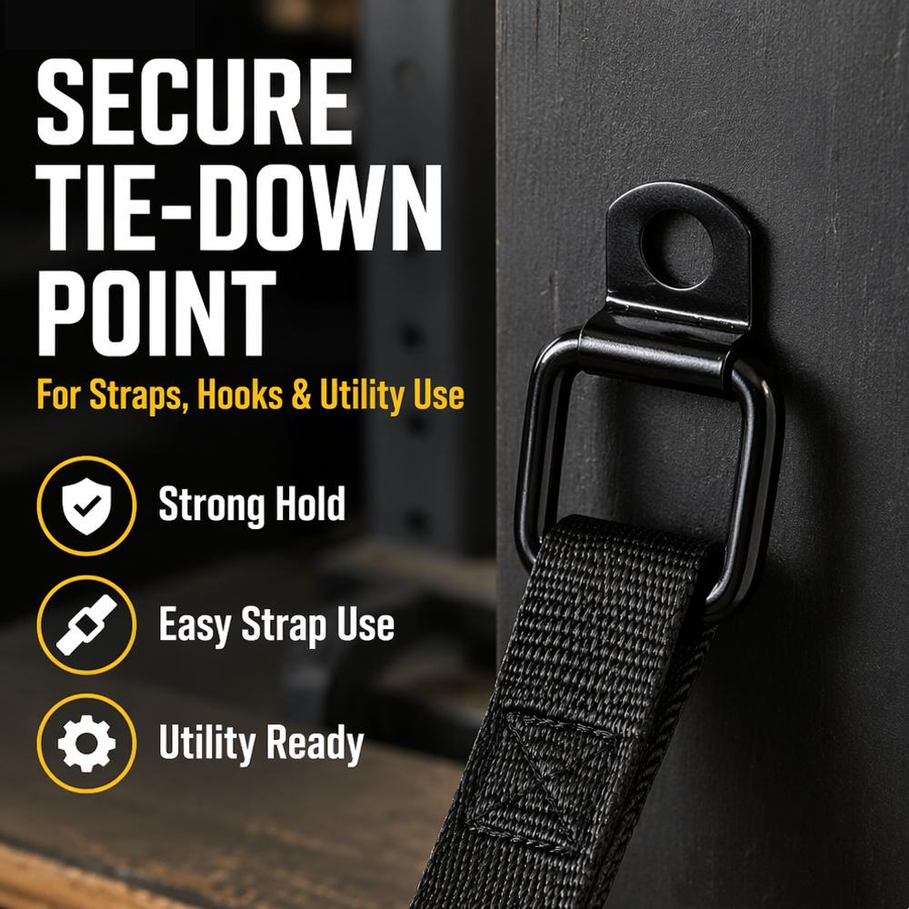 6Pcs Black Heavy Duty D-Ring Tie Down Anchors, Single Hole Metal Loop Hooks For Trailer Storage Cabinet Cargo Securing