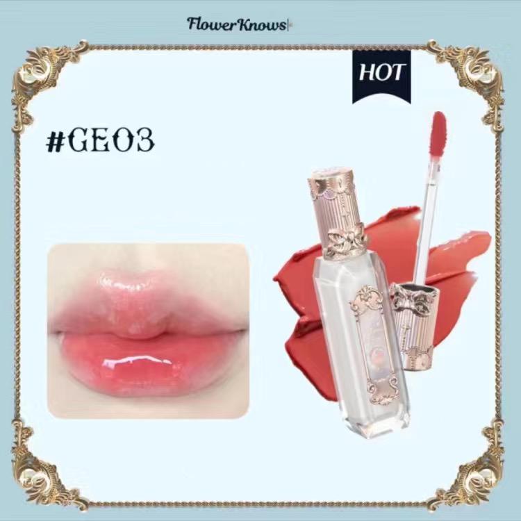 Flower Knows Mermaid da Lua Gloss Labial Transparente Coleção Brilho Labial Pedra Preciosa Hidratante Espelho Lábios Preenchedor Gloss Maquiagem 3.5ML