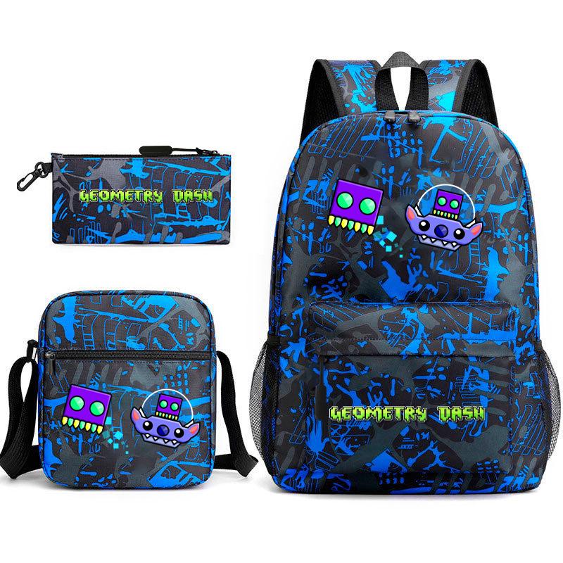 Geometric sprint trend starry sky schoolbag three-piece geometry dash heat transfer personalized backpack leisure bag