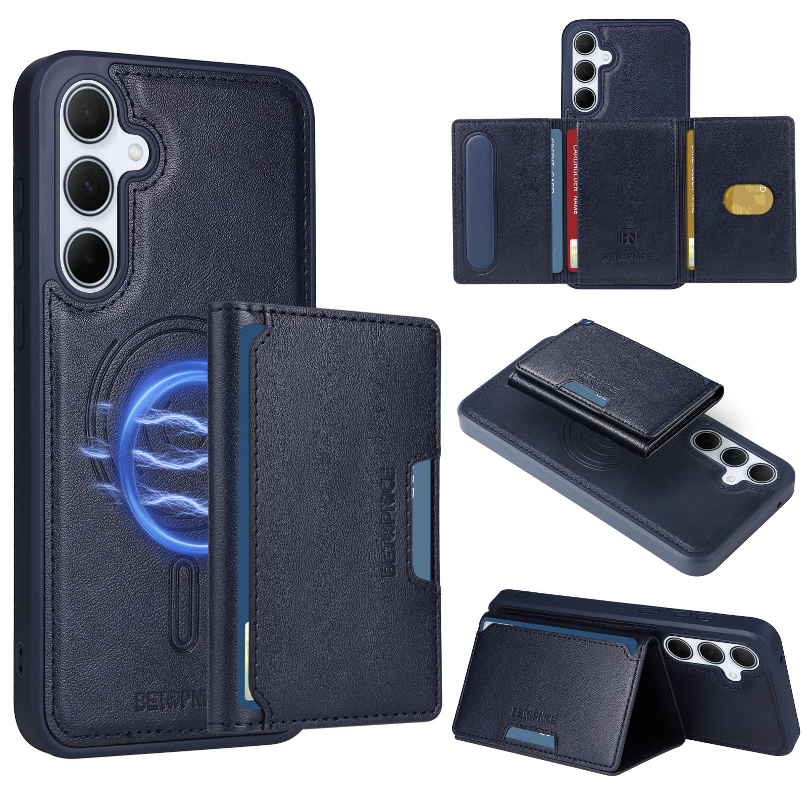 

For Samsung Galaxy A35 5G Magnetic Case BETOPNICE Leather Phone Cover Kickstand with Detachable Card Bag Blue