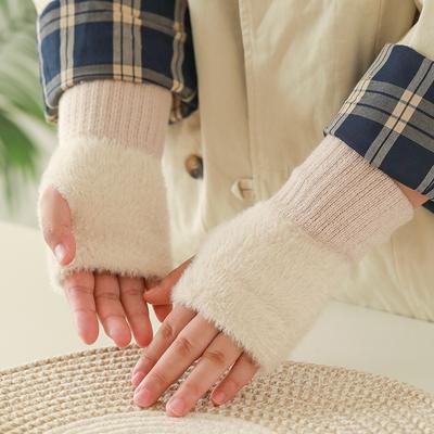 Gestrickte Armstulpen für Damen, Niedliche Fingerlose, Halbfinger- und Zehn-Finger-Schreib-Plüsch-Warmhandschuhe