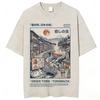 Vintage Japan Osaka Dotonbori Krabben Stadtbild Grafik T-Shirts Herren Gewaschen Mode Übergroßes Baumwoll-T-Shirt Unisex Streetwear