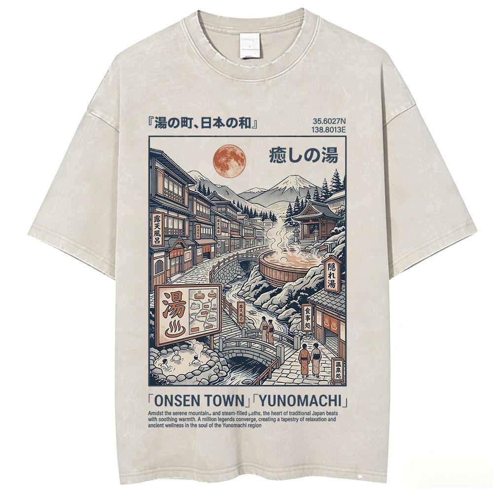 Vintage Japan Osaka Dotonbori Krabben Stadtbild Grafik T-Shirts Herren Gewaschen Mode Übergroßes Baumwoll-T-Shirt Unisex Streetwear