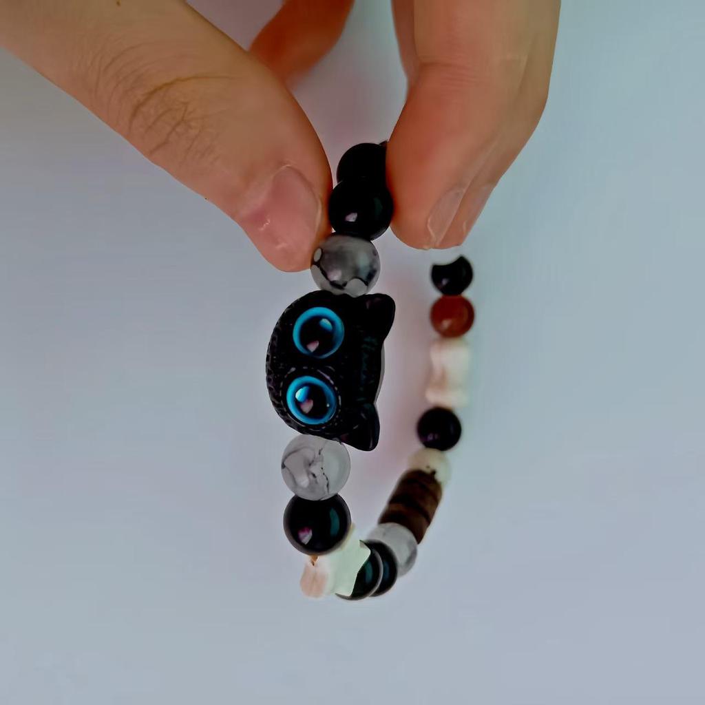 2025 Black & White Sesame Kitten Cat Couple Beaded Bracelet