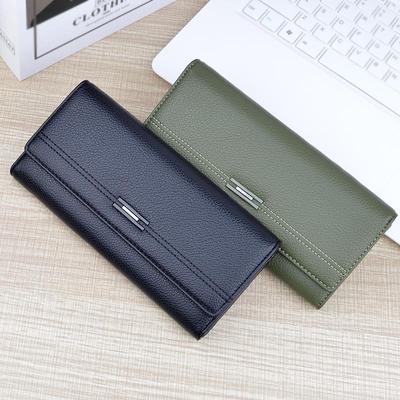 Portafoglio da donna in pelle a tre ante - Lungo, con scomparti multipli per carte, morbido, alla moda, pochette a grande capacità