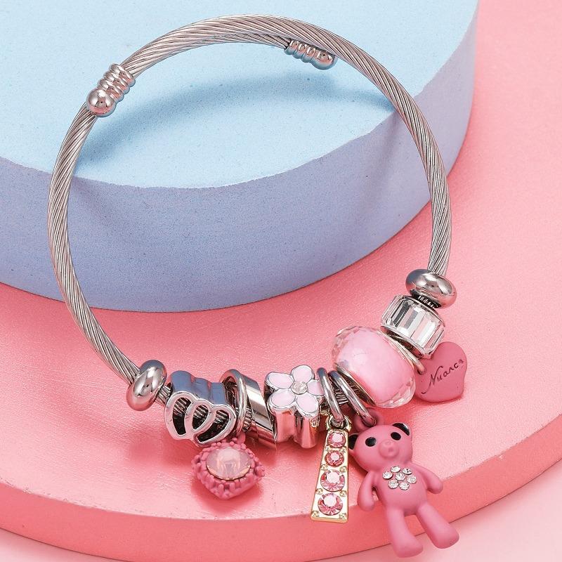 Style Pink Bear Pendant Bracelet Fashion Personality Exaggerated Adjustable Ladies Bracelet