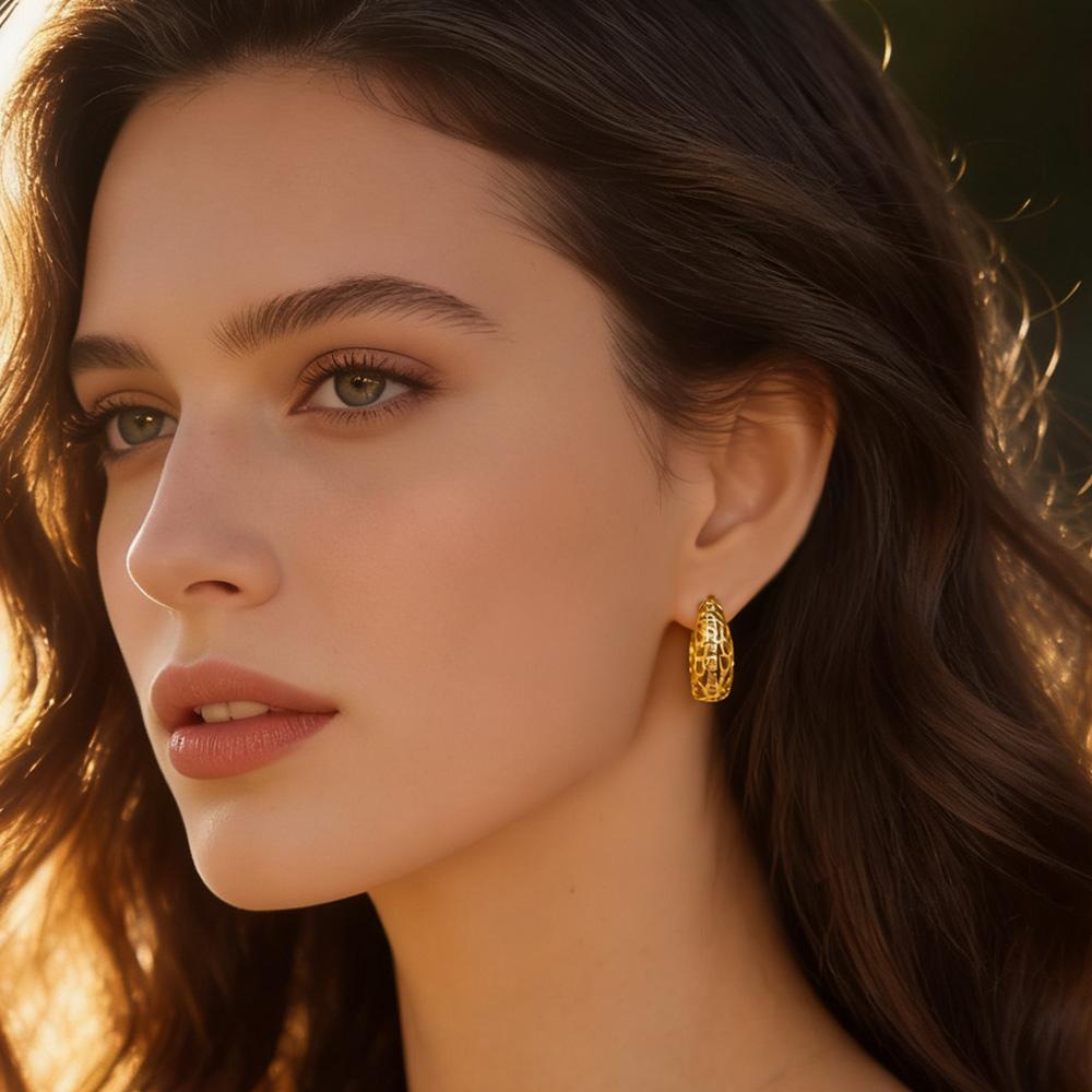 Hollow Geometry Round Earrings Fashion Cubic Zirconia Stud Earrings For Women Clip Earrings Party Jewelry