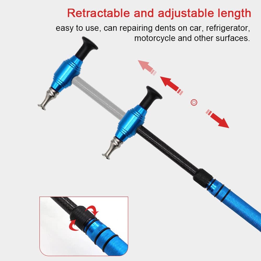 Beulenreparaturgerät, Auto-Beulenreparaturwerkzeug Teleskopischer Aluminiumlegierungshammer mit 5 Abziehköpfen Lackfreie Beulenentfernung Werkzeugsatz